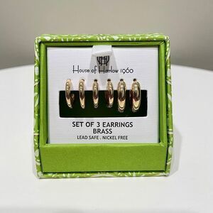 NEW House of Harlow 1960 Gold Tone Hoop Earrings Set of 3 Earrings